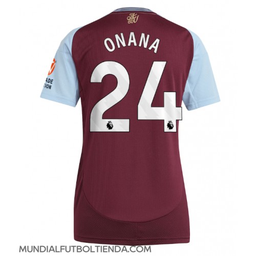 Camiseta Aston Villa Amadou Onana #24 Primera Equipación Replica 2024-25 para mujer mangas cortas